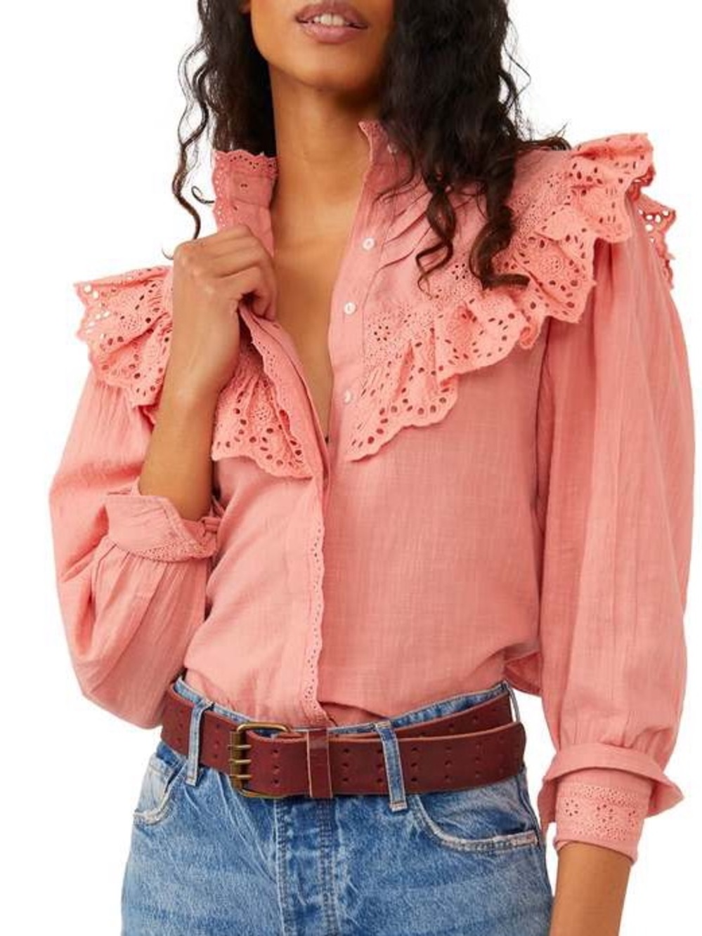 Free People Hit the Road Buttondown in Sun Sand - L